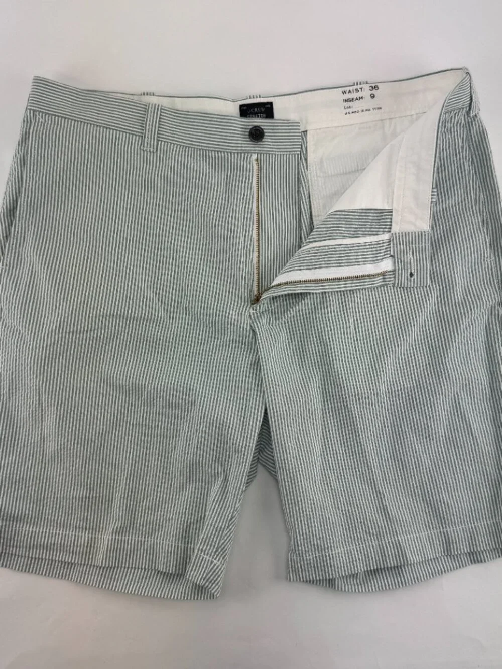 J. Crew Seersucker Shorts Green White Striped Men's Size 36 9
